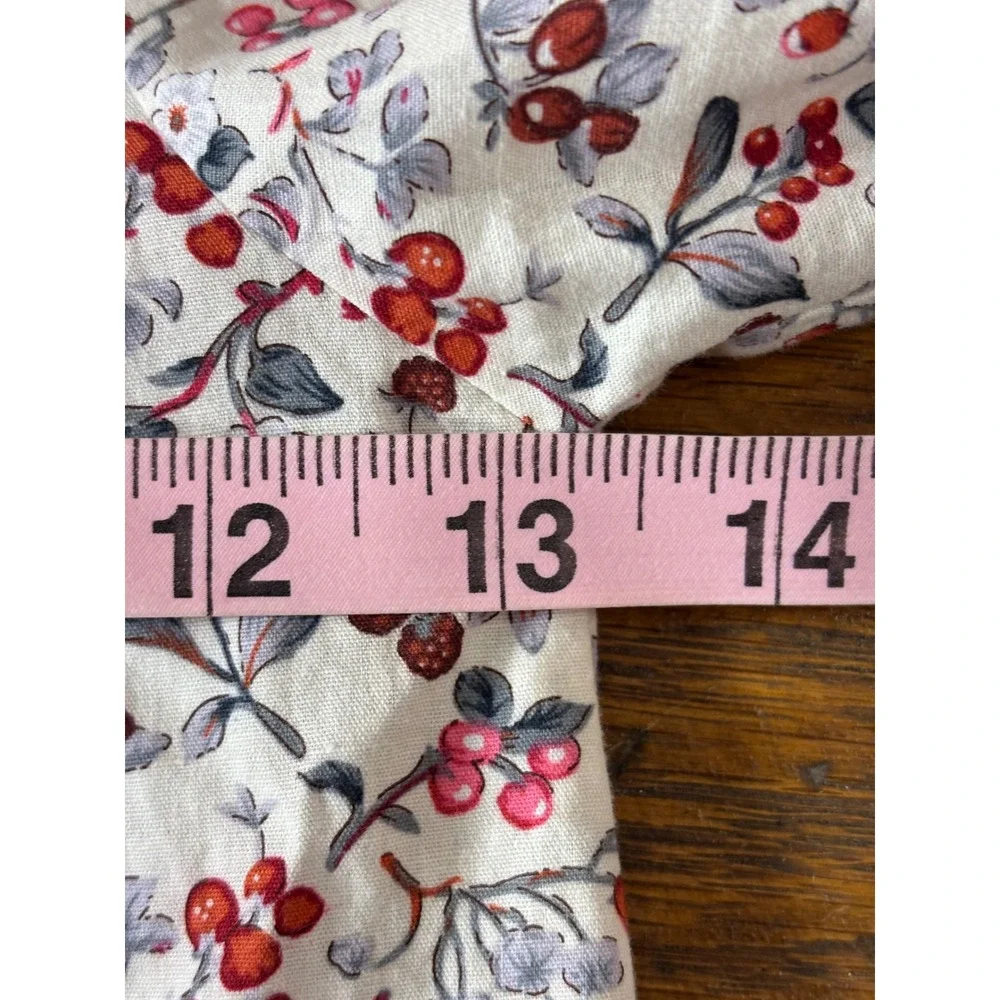 Girls Floral Berry Print Smocked Cotton Dress Peter Pan Collar Size 110 (5T)